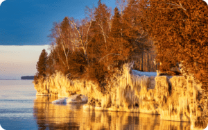 Cave Point frozen in winter