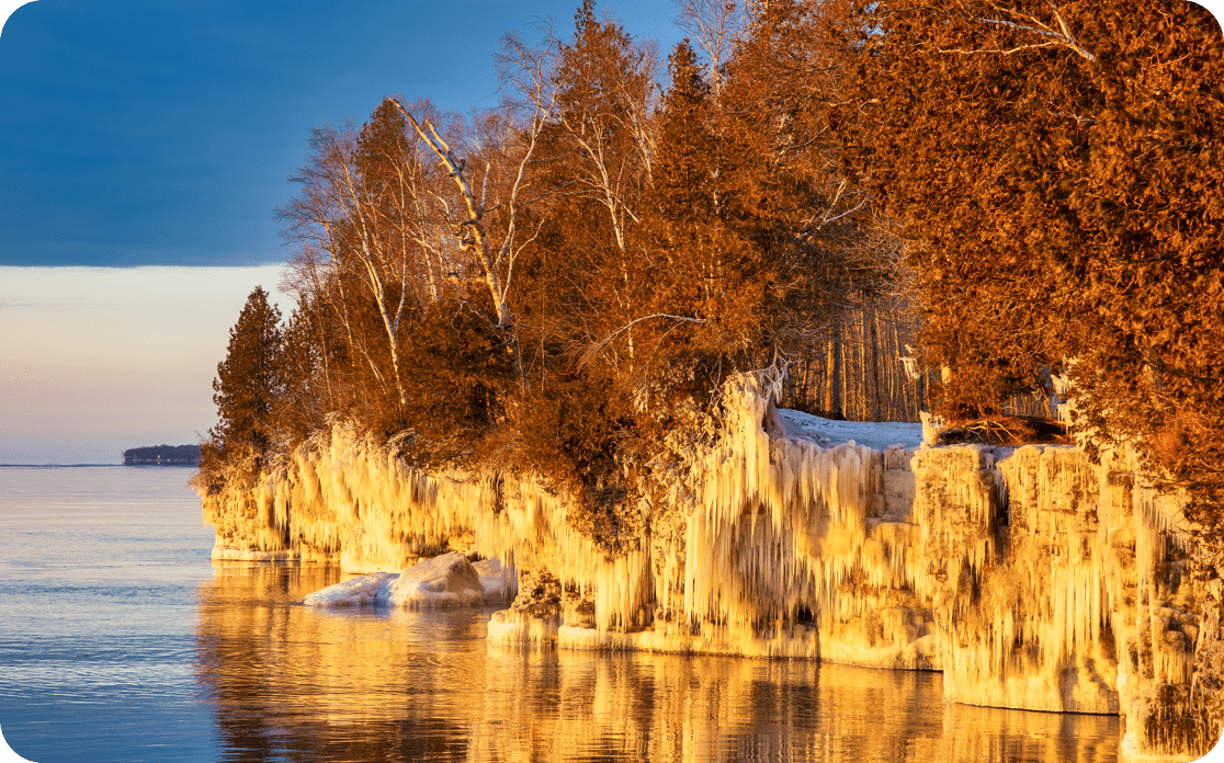 Cave Point frozen in winter