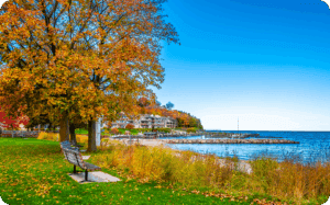 Fall colors over Sister Bay Harbor