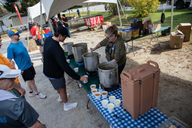 Volunteers serving soup at the Fall 50 Half Way Buffet in Juddville