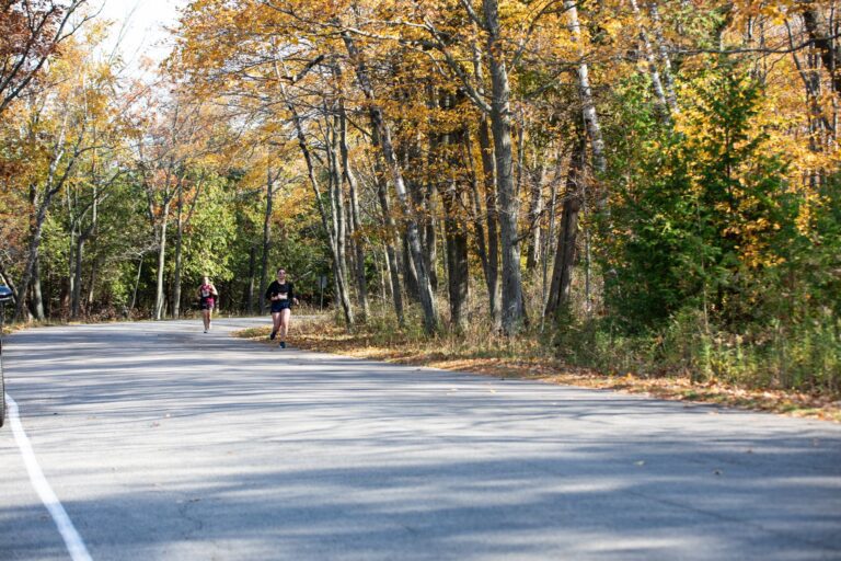 Fall 50 runners on a Peninsula State Park road