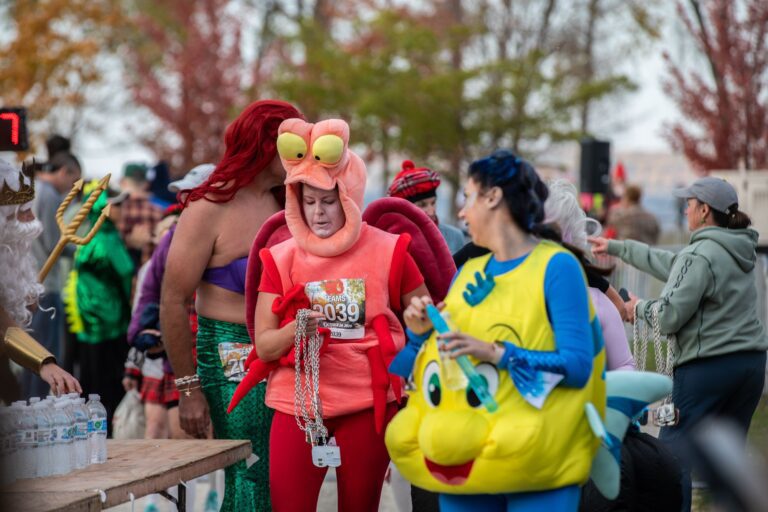 Little Mermaid costumed team at the Fall 50 finish in Sturgeon Bay