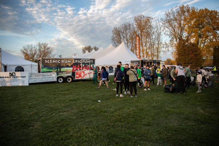 Fall 50 trailer and party tents at Sunset Park in Sturgeon Bay