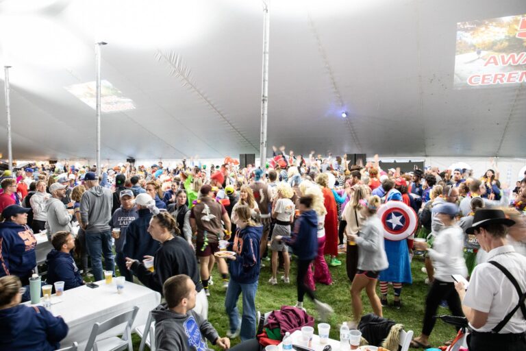 Dance party inside the Fall 50 finish tent